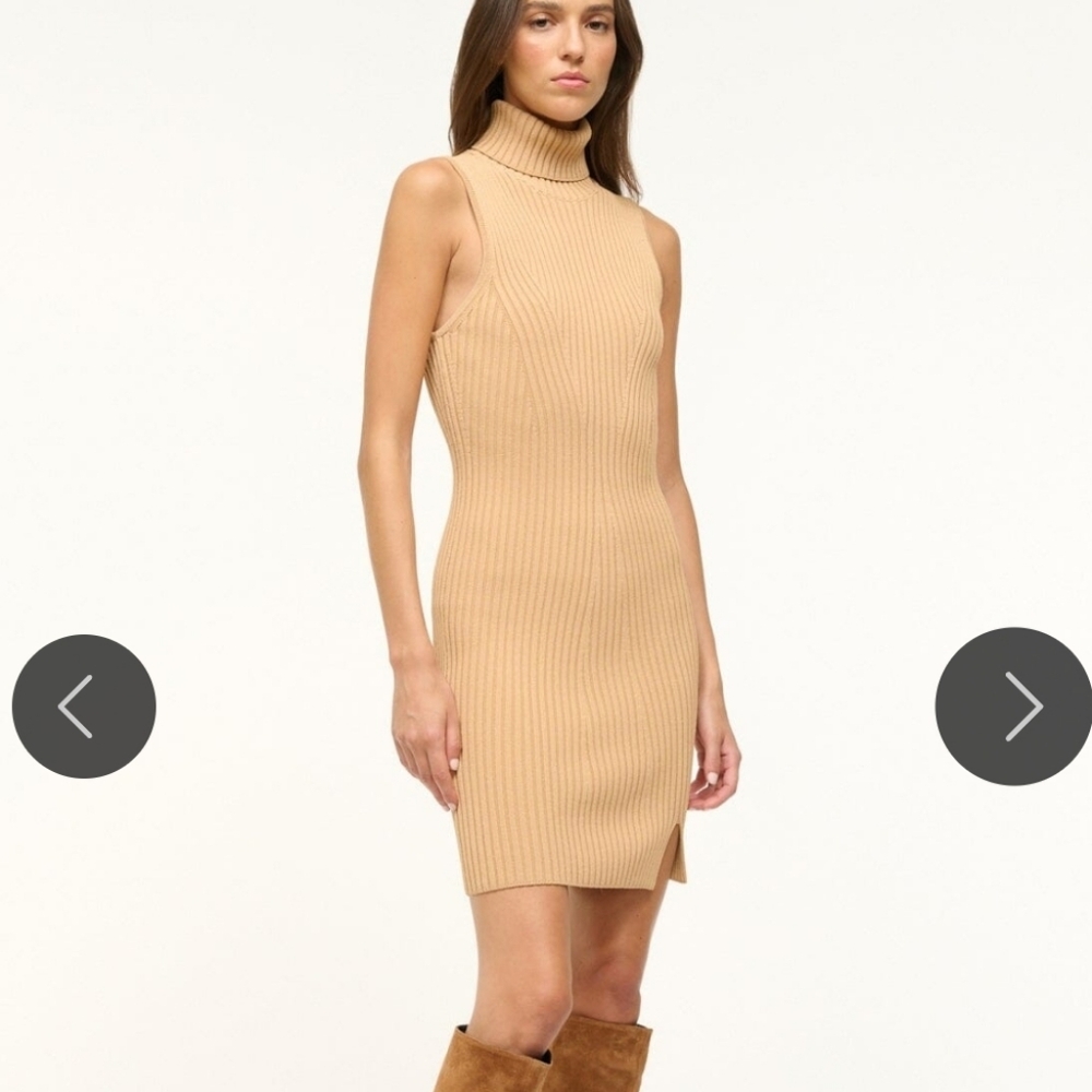 NWOT Staud Callum Tan Rib Knit Bodycon Sweater Turtleneck Dress Size XS